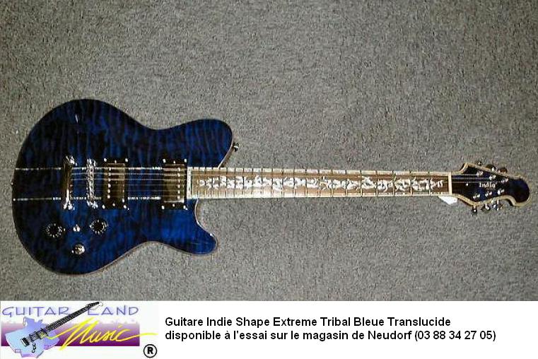Guitare Indie Shape Extreme Tribal Bleu Translucide